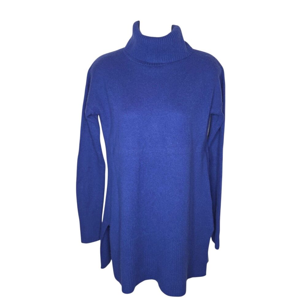 Caslon 100% Cashmere Tunic Sweater Medium Cobalt Blue Turtleneck 2-Ply